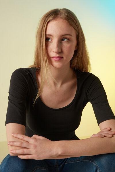 Black Short-Sleeve Scoop-Neck Top, , large image number 1