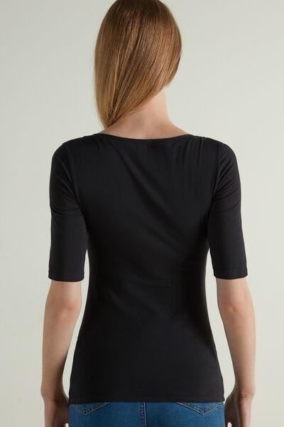 Black Short-Sleeve Scoop-Neck Top, , large image number 2