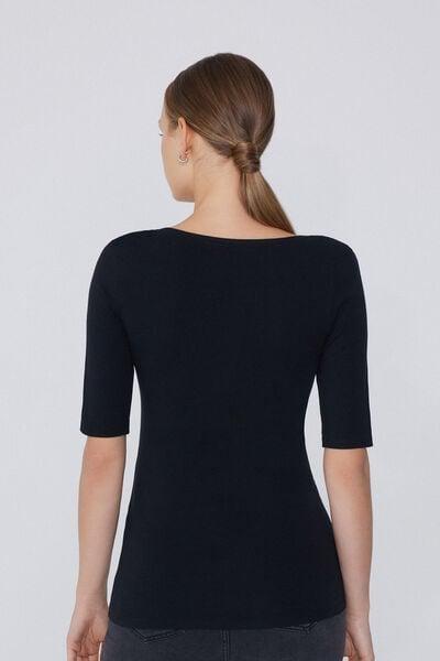 Black Short-Sleeve Scoop-Neck Top, Black, large image number 2