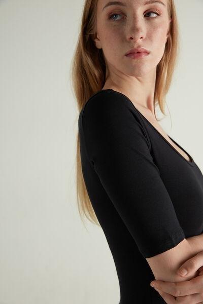 Black Short-Sleeve Scoop-Neck Top, , large image number 3