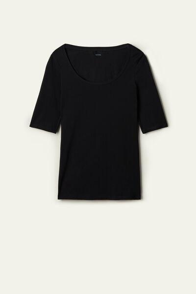 Black Short-Sleeve Scoop-Neck Top, , large image number 4