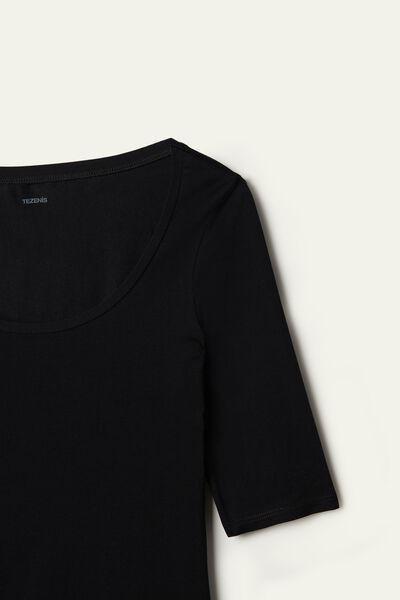 Black Short-Sleeve Scoop-Neck Top, Black, large image number 7