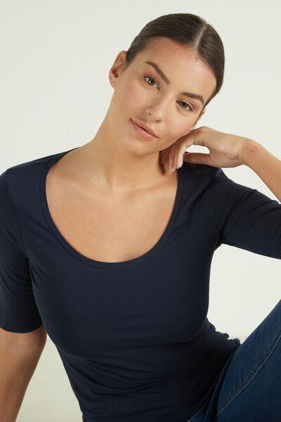 Blue Short-Sleeve Scoop-Neck Top, Absolute Blue, large image number 0