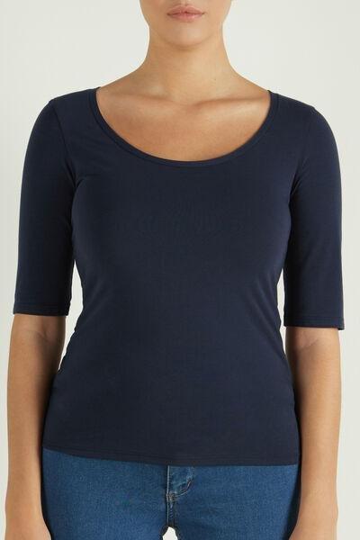 Blue Short-Sleeve Scoop-Neck Top, , large image number 1