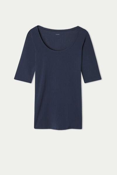 Blue Short-Sleeve Scoop-Neck Top, , large image number 4