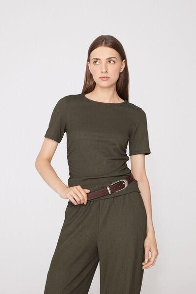 Green Short Sleeve Crinkle Gathering Top, 5701_226Z, large image number 0