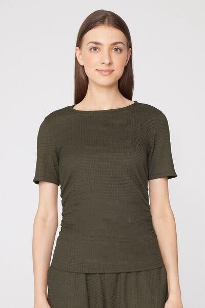 Green Short Sleeve Crinkle Gathering Top, 5701_226Z, large image number 1