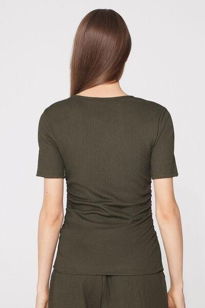 Green Short Sleeve Crinkle Gathering Top, 5701_226Z, large image number 2