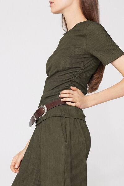 Green Short Sleeve Crinkle Gathering Top, 5701_226Z, large image number 3