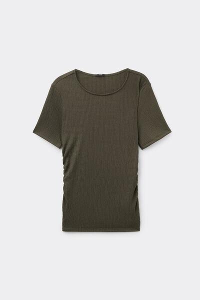 Green Short Sleeve Crinkle Gathering Top, 5701_226Z, large image number 4
