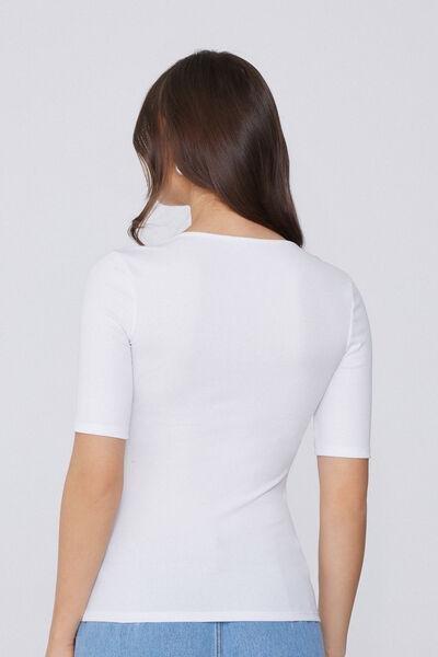 White Square Neck Ribbed T-Shirt, , large image number 2