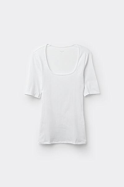 White Square Neck Ribbed T-Shirt, , large image number 4
