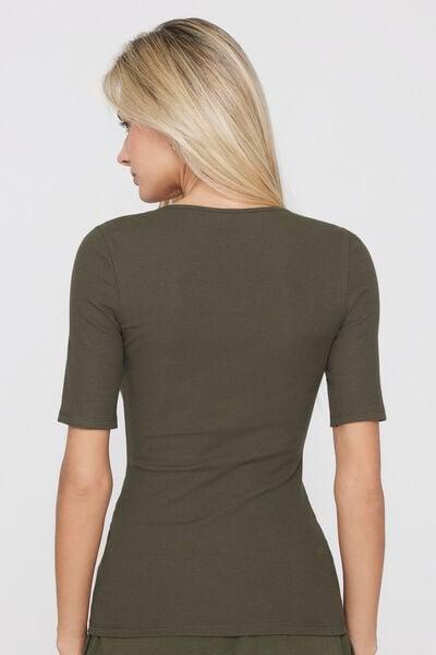 Green Short Sleeved Ribbed Cotton T-Shirt, 5701_226Z, large image number 2