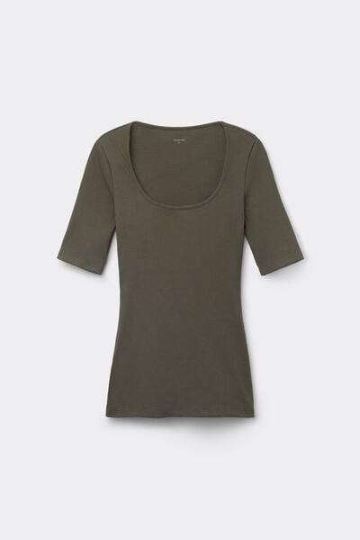 Green Short Sleeved Ribbed Cotton T-Shirt, 5701_226Z, large image number 4
