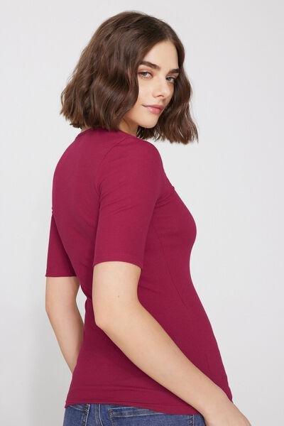 Red Short Sleeved Ribbed Cotton T-Shirt, 5701_343Z, large image number 2