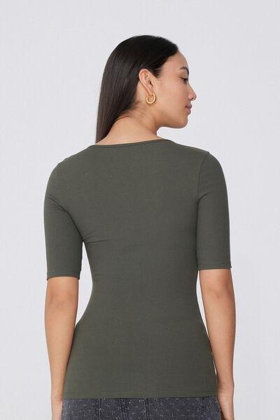 Green Square Neck Ribbed T-Shirt, , large image number 2