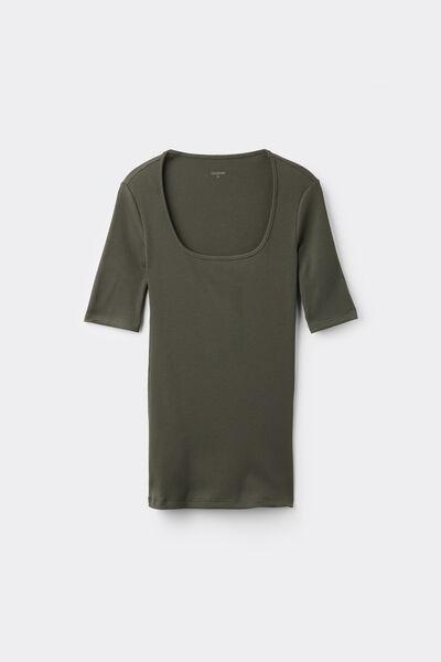 Green Square Neck Ribbed T-Shirt, , large image number 4