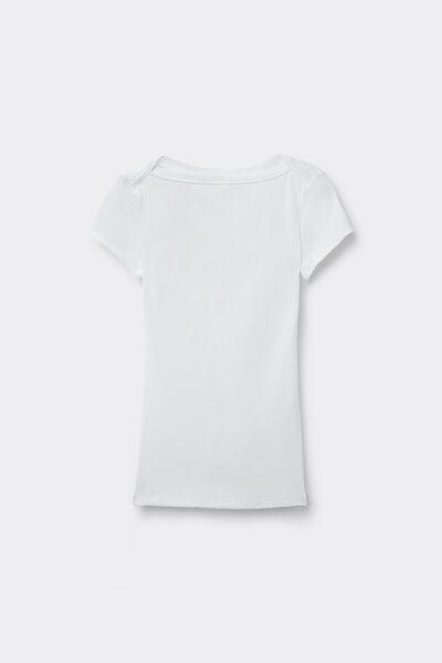 White Ribbed Boat Neck Cotton T-Shirt, White, large image number 4