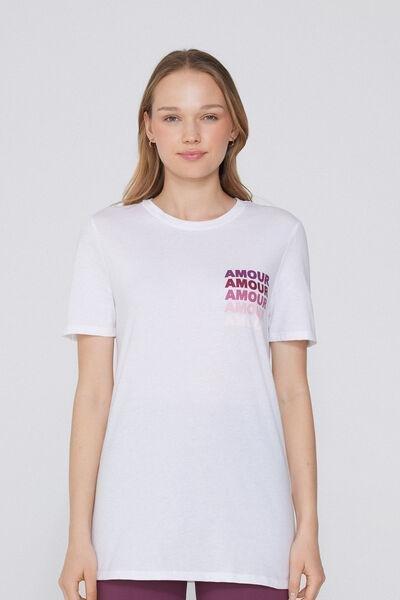 BIANCO STAMPA AMOUR Printed Cotton T-Shirt, , medium