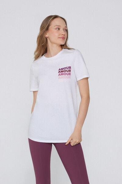 BIANCO STAMPA AMOUR Printed Cotton T-Shirt, , large image number 1