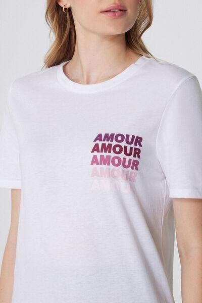 BIANCO STAMPA AMOUR Printed Cotton T-Shirt, , large image number 3