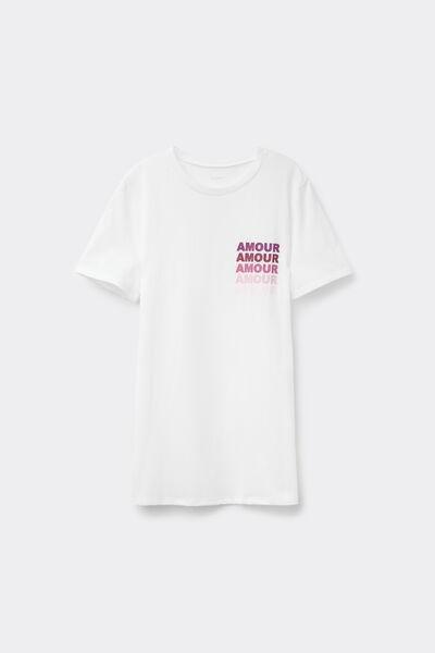 BIANCO STAMPA AMOUR Printed Cotton T-Shirt, , large image number 4