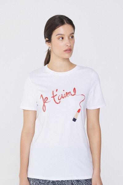 White Je T'Aime Printed Cotton T-Shirt, , large image number 0