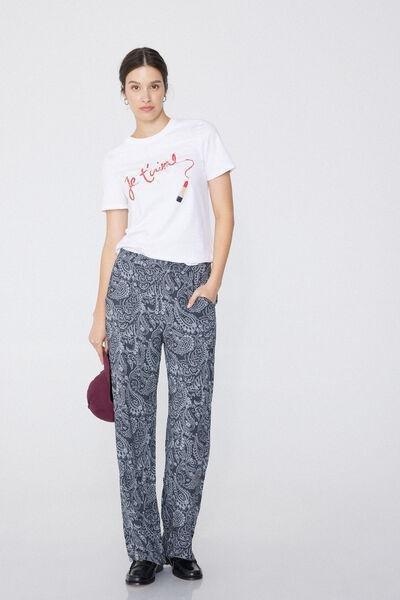 White Je T'Aime Printed Cotton T-Shirt, , large image number 1