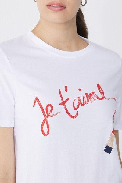 White Je T'Aime Printed Cotton T-Shirt, , large image number 3