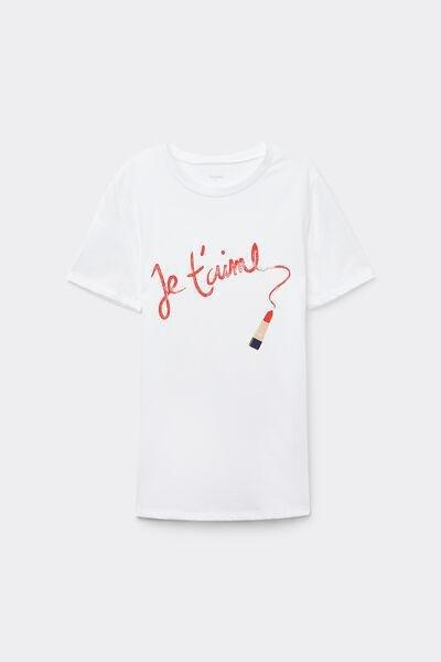 White Je T'Aime Printed Cotton T-Shirt, , large image number 4