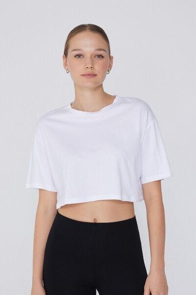 White Boxy Cropped T-Shirt, , large image number 0