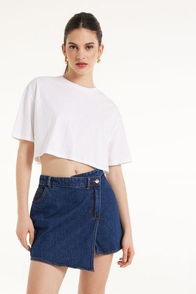 WHITE Boxy Crewneck Cropped Cotton T-Shirt, , large image number 1