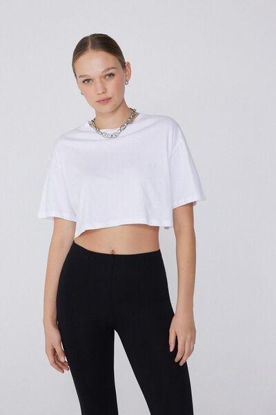 White Boxy Cropped T-Shirt, , large image number 1