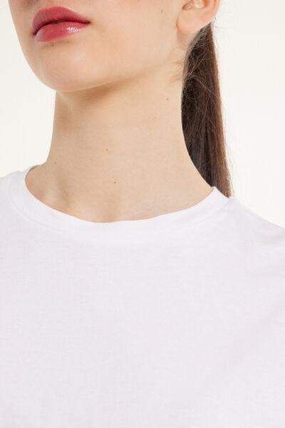 WHITE Boxy Crewneck Cropped Cotton T-Shirt, , large image number 3