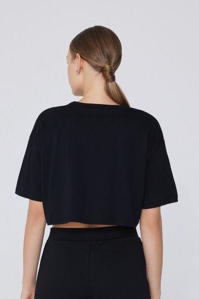 Black Boxy Crewneck Cropped T-Shirt, , large image number 2