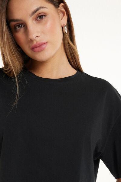 BLACK Boxy Crewneck Cropped Cotton T-Shirt, , large image number 3