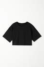 Tezenis - BLACK Boxy Crewneck Cropped Cotton T-Shirt