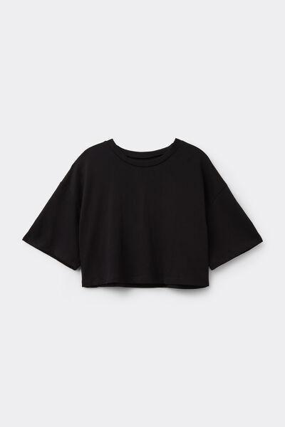 Black Boxy Crewneck Cropped T-Shirt, , large image number 4