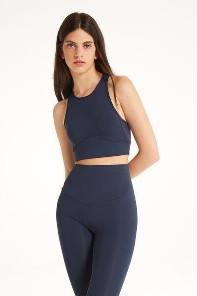 Navy Sleeveless Microfibre Crop Top, , large image number 1