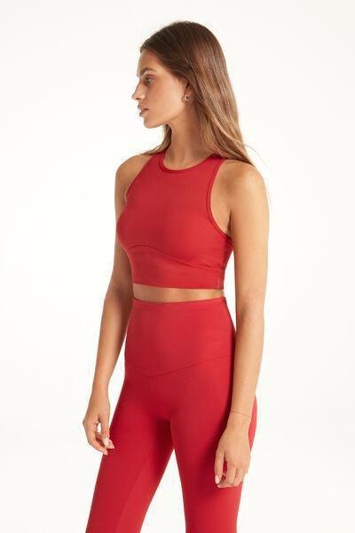 Red Sleeveless Microfibre Crop Top, , large image number 0