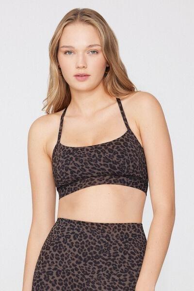 Brown Animal Print Short Padded Sports Top, 5701_219Z, large image number 0