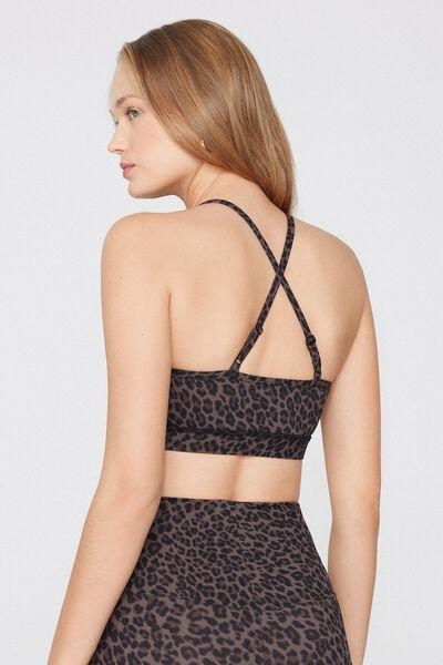 Brown Animal Print Short Padded Sports Top, 5701_219Z, large image number 1