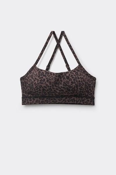 Brown Animal Print Short Padded Sports Top, 5701_219Z, large image number 3