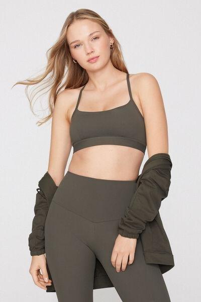 Green Spaghetti Shoulder Strap Padded Short Sport Top, 5701_226Z, large image number 0