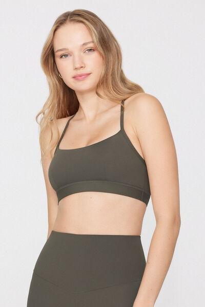 Green Spaghetti Shoulder Strap Padded Short Sport Top, 5701_226Z, large image number 1