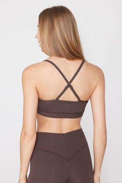 Brown Spaghetti Shoulder Strap Padded Short Sport Top, 5701_495Z, large image number 2