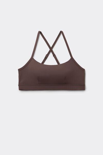 Brown Spaghetti Shoulder Strap Padded Short Sport Top, 5701_495Z, large image number 4