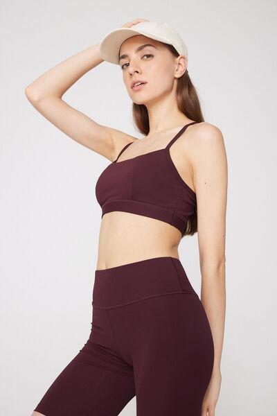 Brown Spaghetti Shoulder Strap Padded Short Sport Top, 5701_581Z, large image number 0