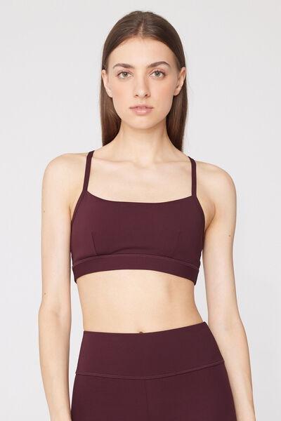 Brown Spaghetti Shoulder Strap Padded Short Sport Top, 5701_581Z, large image number 1