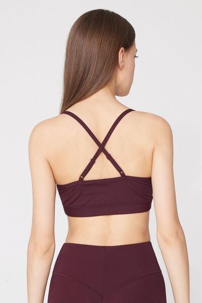 Brown Spaghetti Shoulder Strap Padded Short Sport Top, 5701_581Z, large image number 2